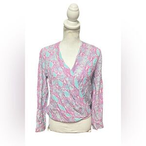 Diane Von Furstenberg Blouse Silk Long Sleeve Python Marci Plunge Size 2